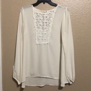 Express flowy cream blouse with lace detail